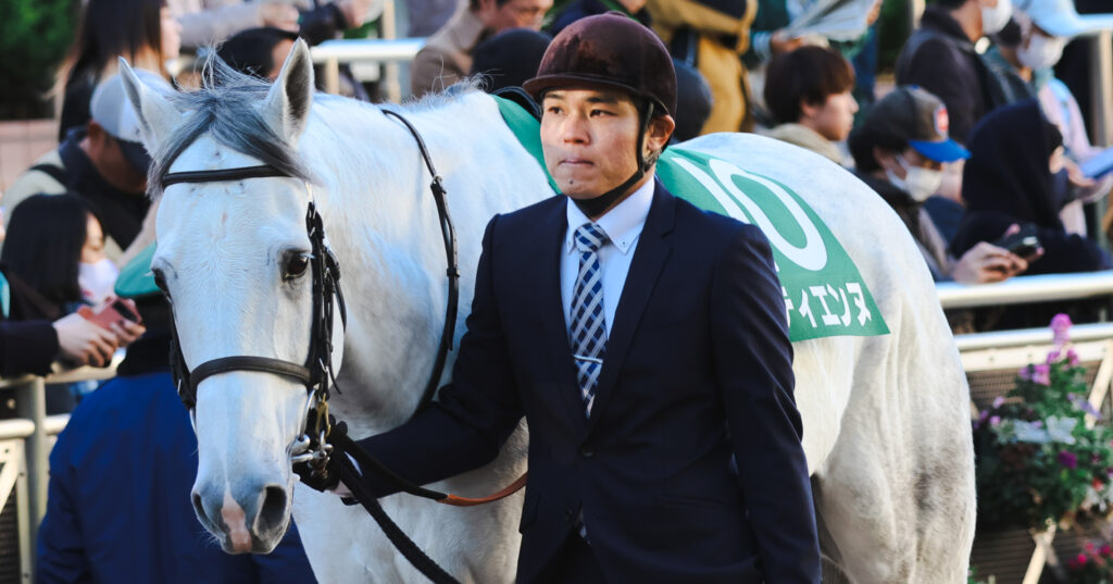 2024年12月8日中山競馬場・カペラステークスのパドックで、力強い脚取りで周回するエティエンヌ