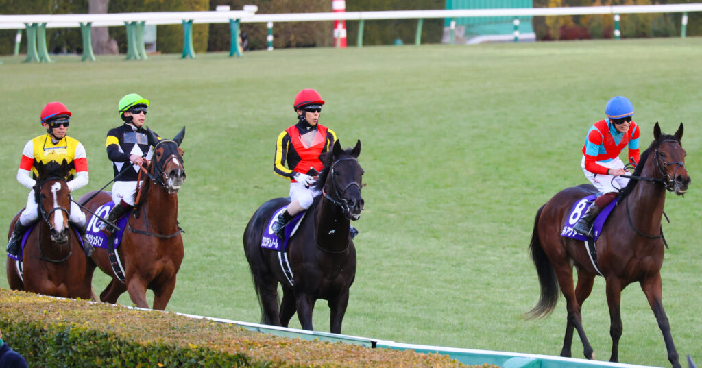 2024年12月28日中山競馬場で行われたホープフルステークス後、検量室に戻るクロワデュノールと北村友一騎手の写真。クラシック候補の存在感を示す一枚