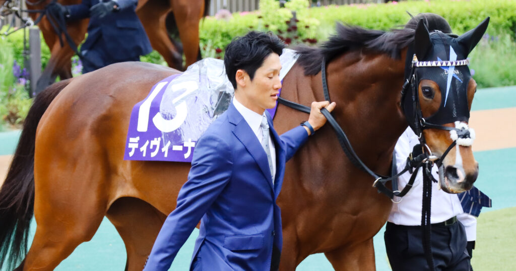 2023年5月14日ヴィクトリアマイルのパドックで、クリクリとした可愛い瞳が印象的なディヴィーナ