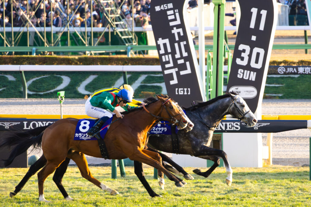 第45回ジャパンカップ、東京競馬場のゴール前。壮絶な追い比べを制したのは欧州年度代表馬カランダガン。世界レコードでの決着に場内が沸いた。